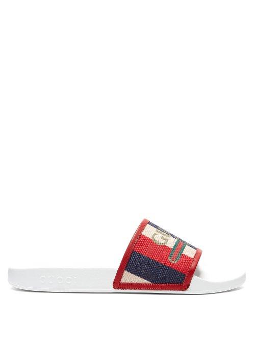 Matchesfashion.com Gucci - Baiadera Striped Rubber Slides - Mens - White Multi