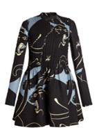 Valentino Panther-print Pintuck-pleated Mini Dress