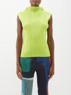 Pleats Please Issey Miyake - High-neck Technical-pleated Sleeveless Top - Womens - Green Yellow