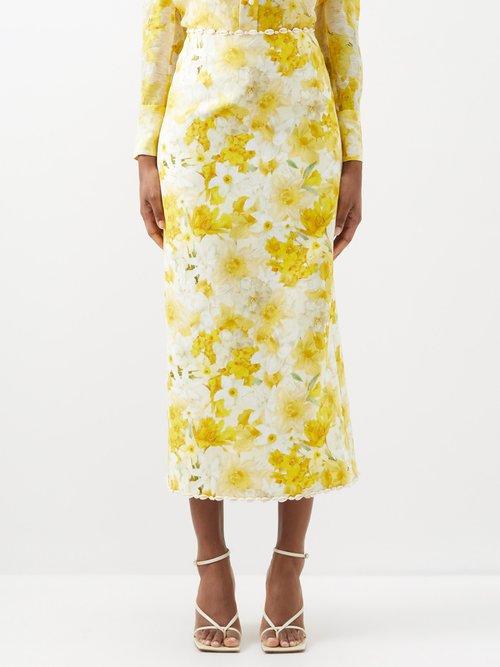 Zimmermann - Wonderland Shell Midi Skirt - Womens - Yellow Multi