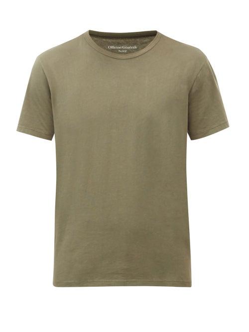 Matchesfashion.com Officine Gnrale - Crew-neck Cotton-jersey T-shirt - Mens - Dark Green