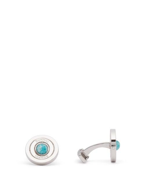 Mens Accessories Dunhill - Gyro Amazonite & Rhodium-plated Silver Cufflinks - Mens - Blue Silver