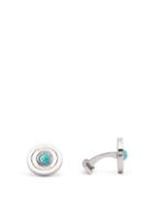 Mens Accessories Dunhill - Gyro Amazonite & Rhodium-plated Silver Cufflinks - Mens - Blue Silver