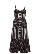 Matchesfashion.com Solid & Striped - Tiered Polka Dot And Striped Midi Dress - Womens - Black White