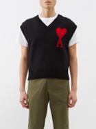 Ami - Ami De Caur-logo V-neck Wool Tank - Mens - Black