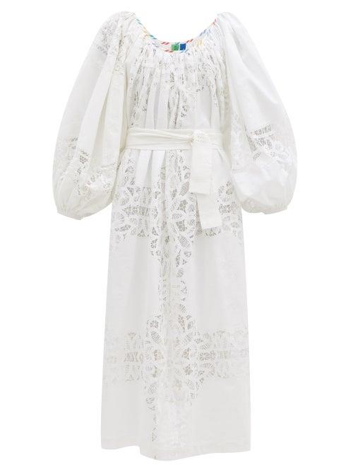 Matchesfashion.com Rianna + Nina - Kendima Balloon-sleeve Cotton-volant Dress - Womens - White Multi