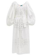 Matchesfashion.com Rianna + Nina - Kendima Balloon-sleeve Cotton-volant Dress - Womens - White Multi