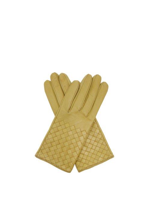 Matchesfashion.com Bottega Veneta - Intrecciato Leather Gloves - Womens - Green