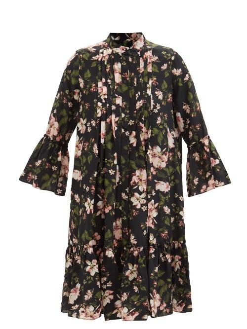 Erdem - Winford Floral-print Silk Crepe De Chine Dress - Womens - Black Pink