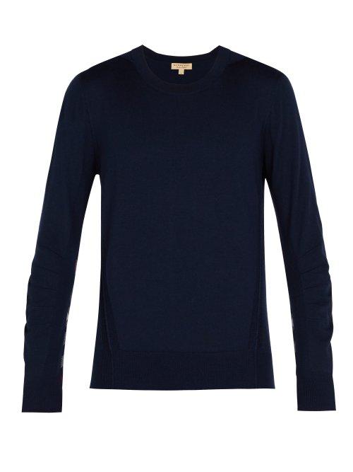 Matchesfashion.com Burberry - Check Insert Merino Wool Sweater - Mens - Navy