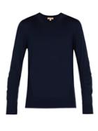 Matchesfashion.com Burberry - Check Insert Merino Wool Sweater - Mens - Navy