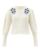 Matchesfashion.com Shrimps - Elinor Floral-embroidered Alpaca-blend Sweater - Womens - Cream