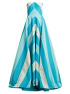 Matchesfashion.com Carolina Herrera - Chevron Silk Faille Gown - Womens - Blue Multi