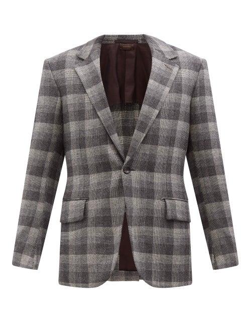 Ermenegildo Zegna - Single-breasted Check Cashmere-madras Blazer - Mens - Grey Multi