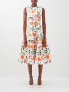 Emilia Wickstead - Mara Floral-print Taffeta Midi Dress - Womens - Orange Print