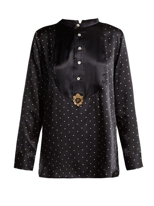 Matchesfashion.com Figue - Milagro Polka Dot Print Silk Satin Shirt - Womens - Black