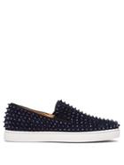 Matchesfashion.com Christian Louboutin - Roller Boat Spike Embellished Slip On Trainers - Mens - Blue