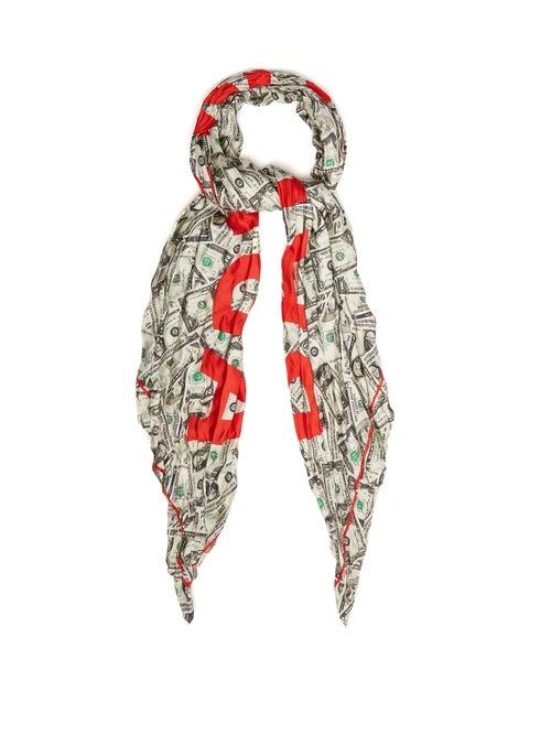 Matchesfashion.com Balenciaga - Dollar Bill Print Silk Scarf - Womens - Green