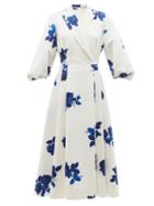 Ladies Rtw Emilia Wickstead - Goldie Floral-print Faille Midi Dress - Womens - White Multi