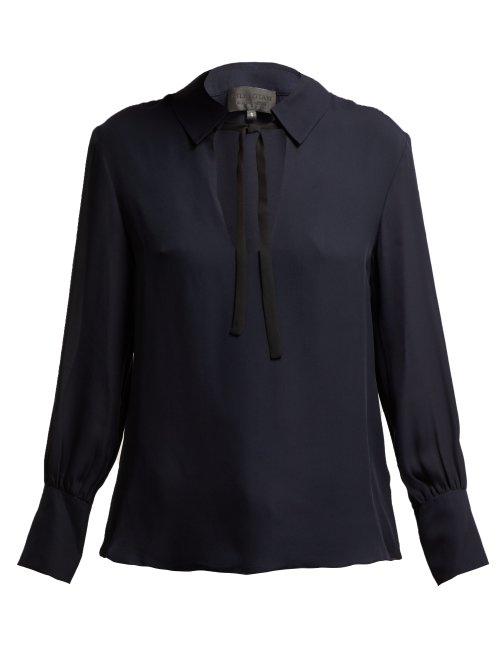 Matchesfashion.com Nili Lotan - Anette Silk Blouse - Womens - Navy