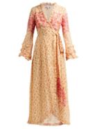 Matchesfashion.com Luisa Beccaria - Floral Print Georgette Wrap Dress - Womens - Yellow Print