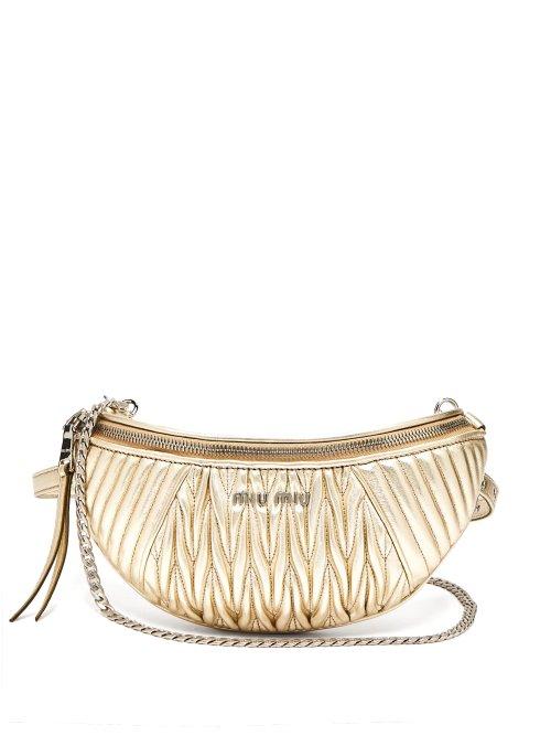 Matchesfashion.com Miu Miu - Mattelass Quilted Leather Belt Bag - Womens - Gold