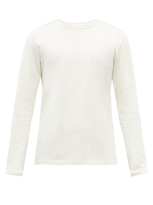 Mens Rtw Jil Sander - Logo-embroidered Cotton-blend Long-sleeved T-shirt - Mens - Cream