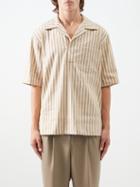 Nanushka - Bolen Striped Linen-blend Short-sleeved Shirt - Mens - Beige Brown