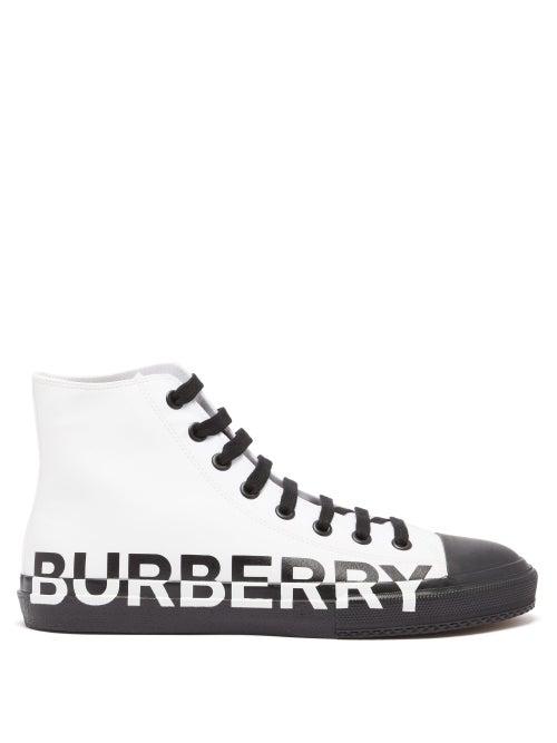 Matchesfashion.com Burberry - Larkhall Logo Print High Top Trainers - Mens - White Black