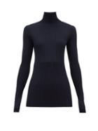 Matchesfashion.com Jil Sander - Roll Neck Ribbed Wool Blend Sweater - Womens - Dark Navy