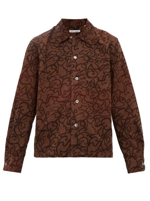 Matchesfashion.com Our Legacy - P.x. Swirl Print Cotton Corduroy Shirt - Mens - Brown