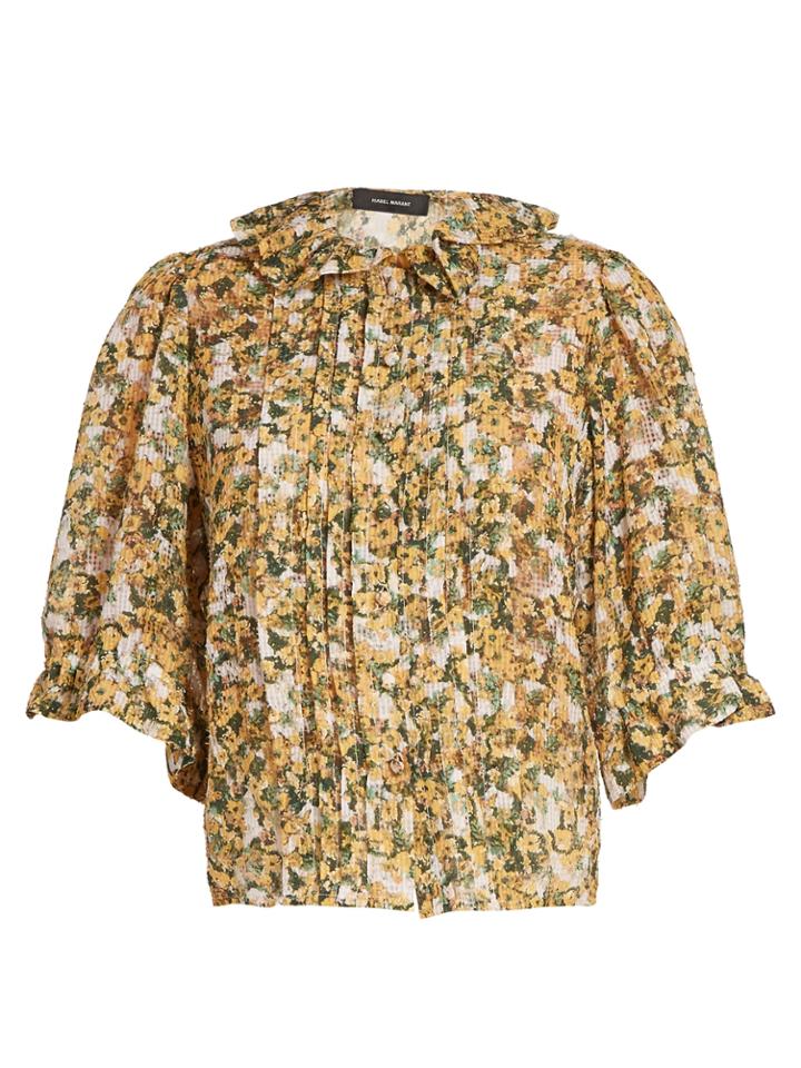 Isabel Marant Feneth Floral-print Ruffle-neck Blouse