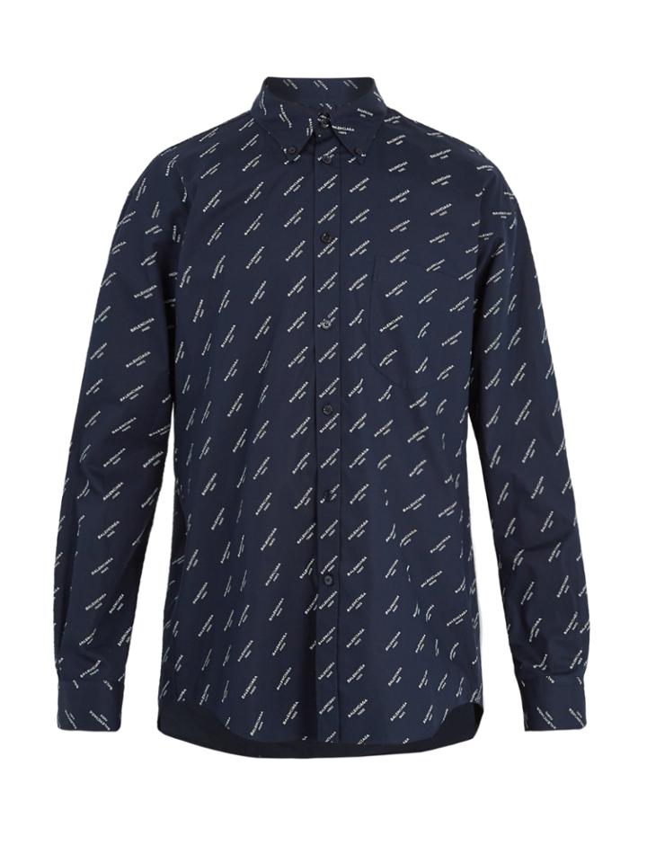 Balenciaga Logo-print Button-down Collar Cotton Shirt