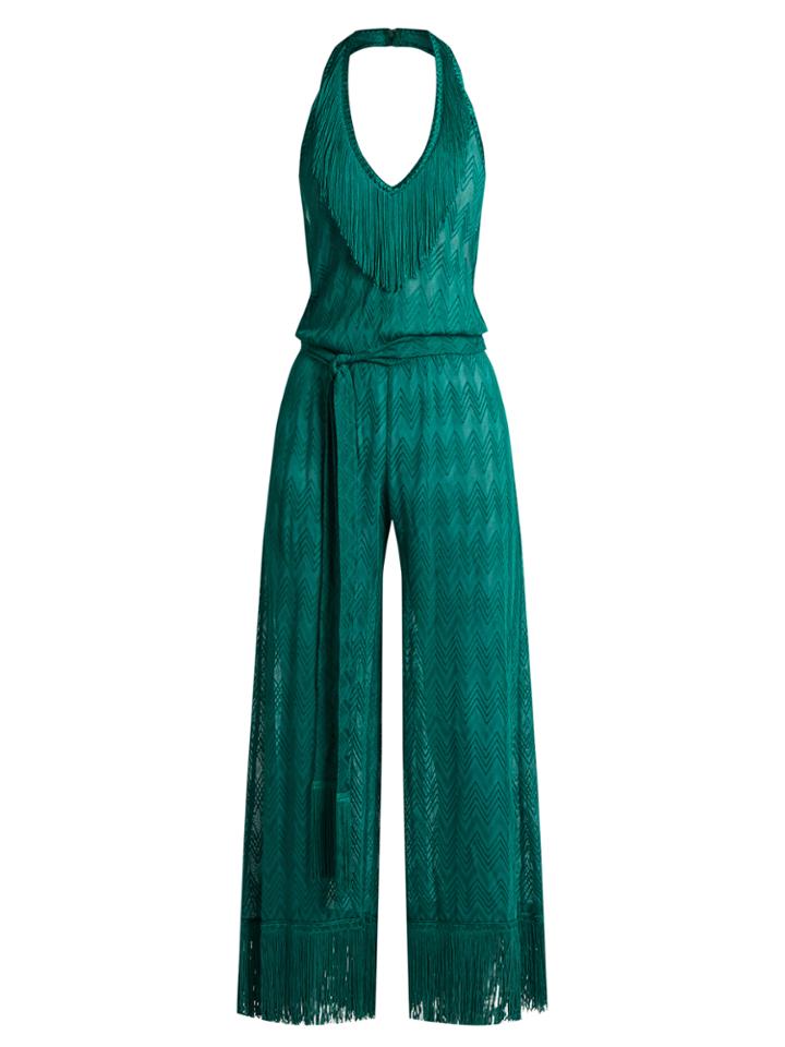 Missoni Mare Halterneck Fringed Fine-knit Jumpsuit