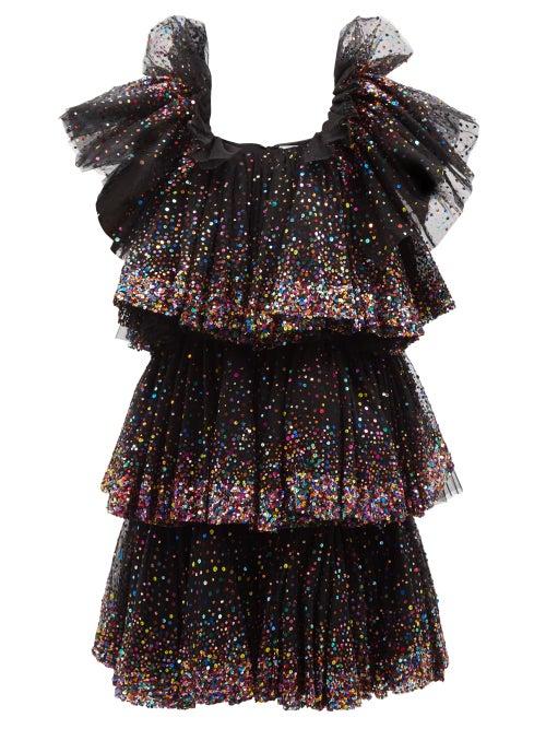 Ashish - Tiered Ombr-sequinned Tulle Midi Dress - Womens - Black Multi