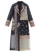 Matchesfashion.com Biyan - Rouw Embroidered Silk-blend Organza Patchwork Coat - Womens - Navy