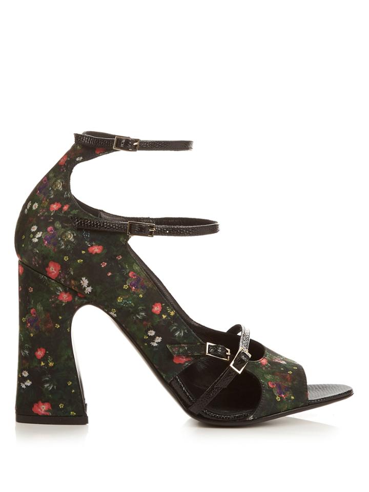 Erdem Athena Midnight Daisy-print Satin Sandals