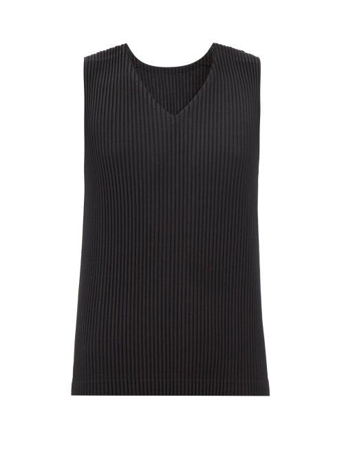 Homme Pliss Issey Miyake - V-neck Technical-pleated Tank Top - Mens - Black