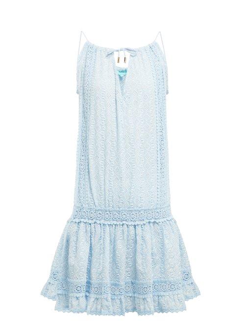 Matchesfashion.com Melissa Odabash - Chelsea Embroidered Cotton Mini Dress - Womens - Blue Print