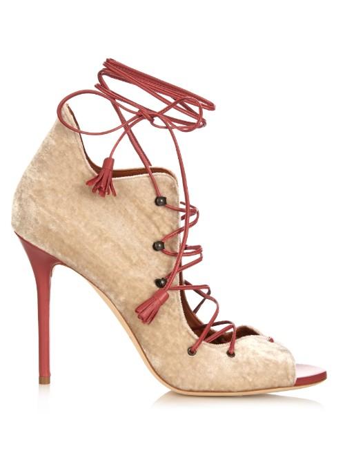 Malone Souliers Savannah Lace-up Velvet Sandals