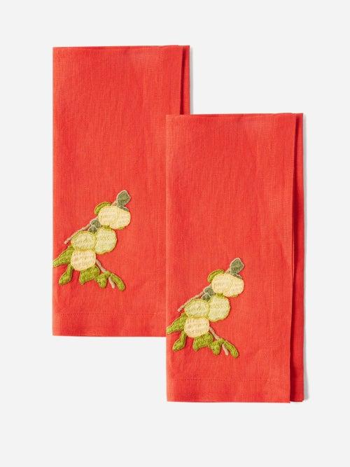 Bernadette - Set Of Two Lemon Branch-embroidered Napkins - Womens - Red Multi