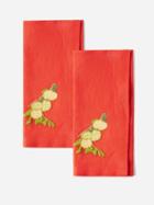 Bernadette - Set Of Two Lemon Branch-embroidered Napkins - Womens - Red Multi