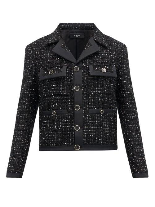 Matchesfashion.com Amiri - Silk-trimmed Cropped Boucl Jacket - Mens - Black
