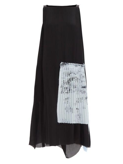 Ladies Rtw Omer Asim - Pleated-panel Silk-crepe Dress - Womens - Black Blue