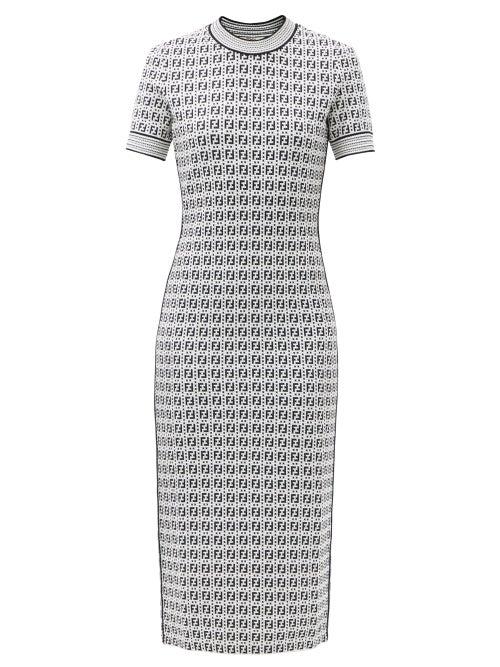 Matchesfashion.com Fendi - Ff-jacquard Midi Dress - Womens - White Black