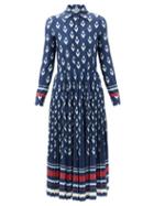 Matchesfashion.com Valentino - Geometric-print Jersey Shirt Dress - Womens - Navy