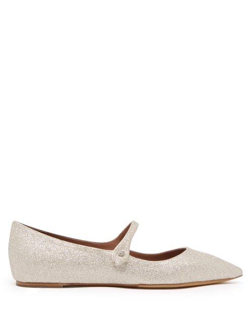 Matchesfashion.com Tabitha Simmons - Hermione Glittered Leather Flats - Womens - Light Gold