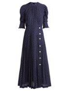 Matchesfashion.com Alessandra Rich - Polka Dot Print Pleated Silk Dress - Womens - Navy White