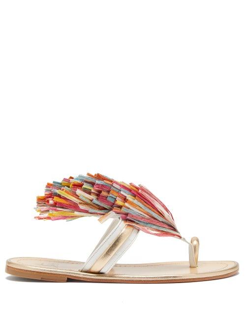 Ladies Shoes Christian Louboutin - Festividade Tasselled Leather Sandals - Womens - White Multi