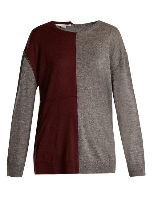 Matchesfashion.com Stella Mccartney - Bi Colour Long Sleeved Wool Blend Sweater - Womens - Burgundy Multi